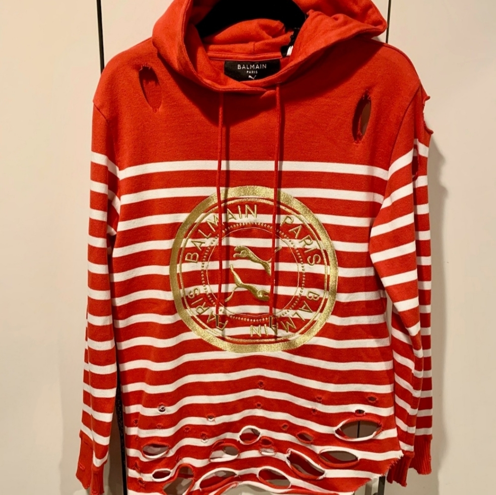 Balmain x Puma Oversized Striped hooded sweatshirt